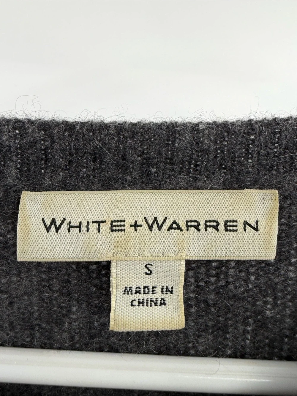 White + Warren 100% Cashmere Gray Black Braided Detail Sweater Size Small